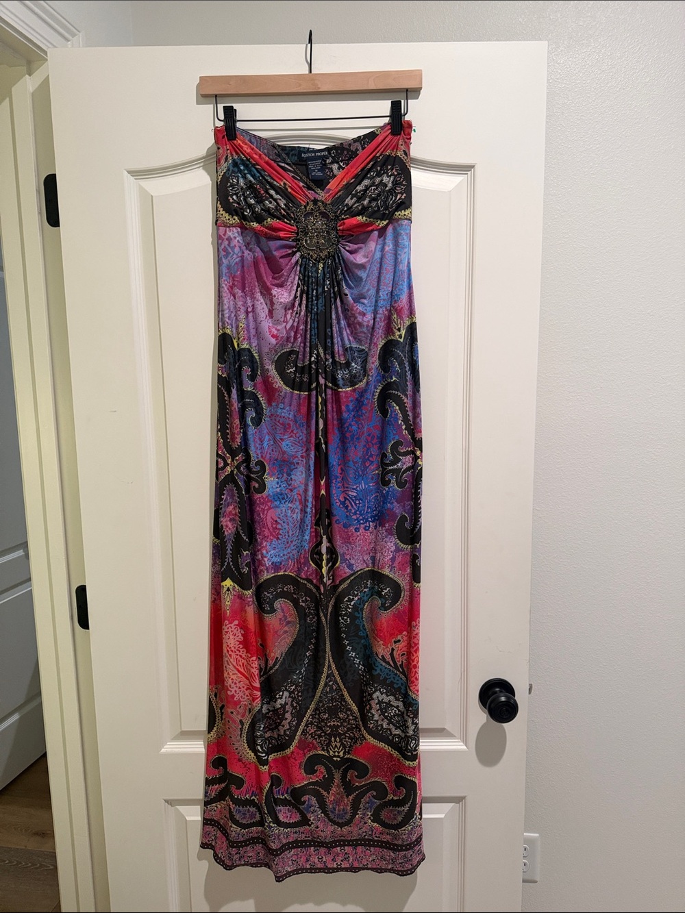 Boston proper strapless colorful print maxi dress size medium